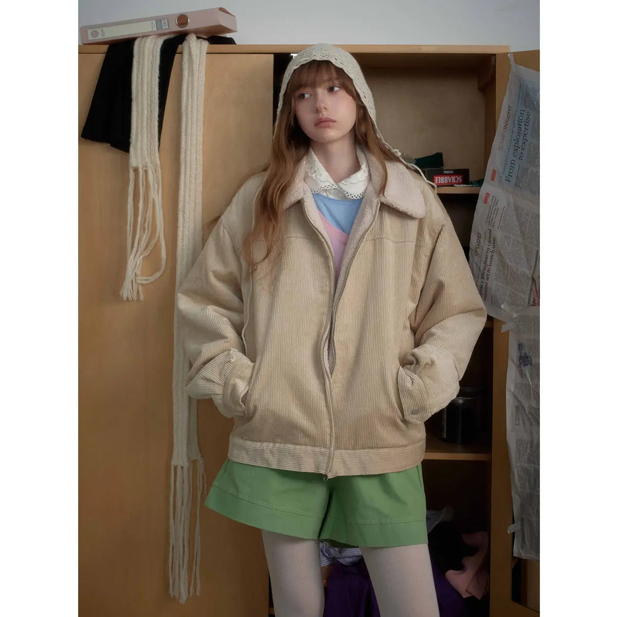 Wool collar and velvet cotton coat corduroy jacket Markonline