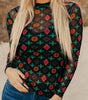 Black Western Aztec Printed Long Sleeve Mesh Top Dear-Lover Dropshipping