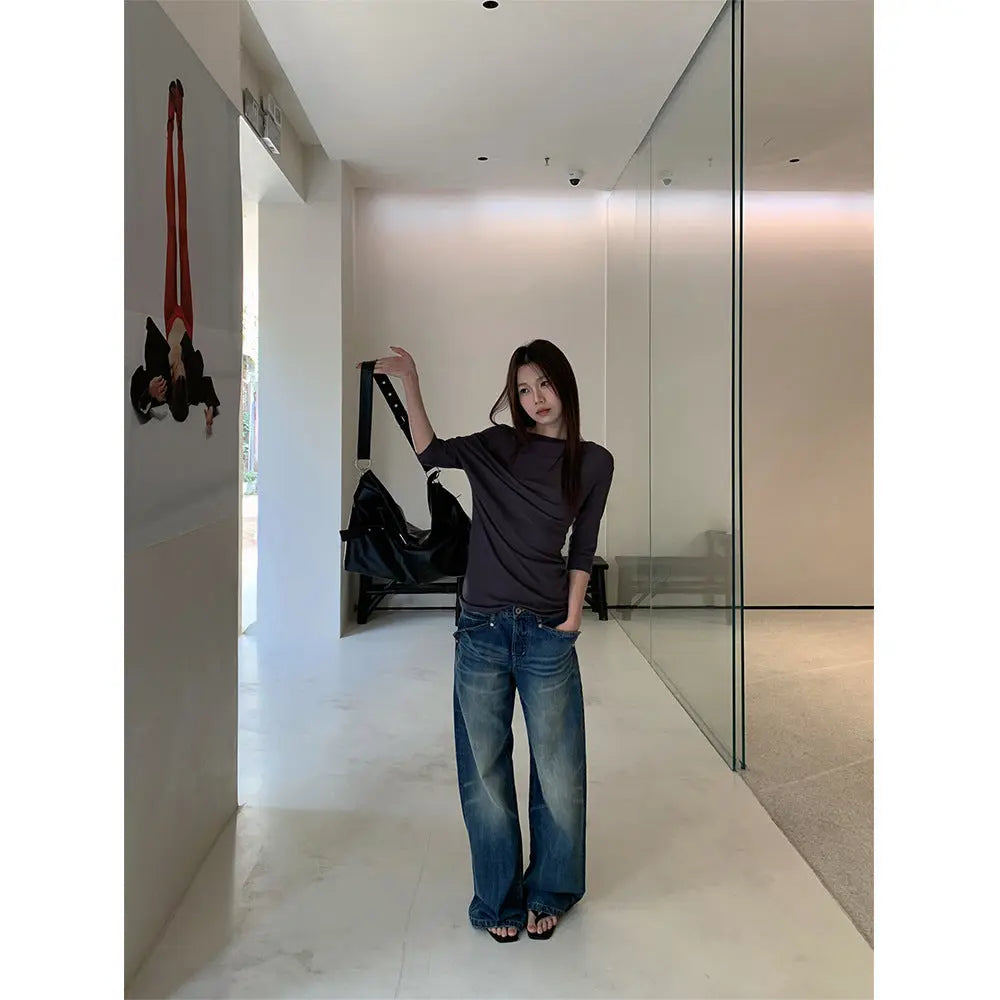 Split Pocket Design Jeans Women's Vintage Casual Straight Leg Pants Markonline