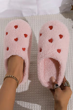 Pink Heart Shape Embroidered Slip On Plush Slippers Markonline