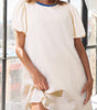 Beige Stripe Seersucker Contrast Round Neck Puff Sleeve T Shirt Dress Markonline