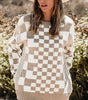 Khaki Checkered Print Drop Shoulder Round Neck Sweater Dear-Lover Dropshipping