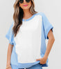 Sky Blue Color Block Exposed Seam Crew Neck T Shirt Markonline