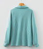 Light Blue Oversized Twist Ribbed Collared Henley Top with Roll up Sleeve Markonline