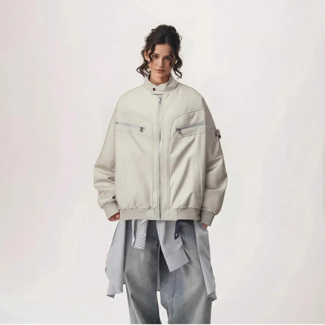 Street Vintage Multi-Pocket Zip-Up Stand Collar Jacket for Men Casual Loose  Biker Style Coat eprolo