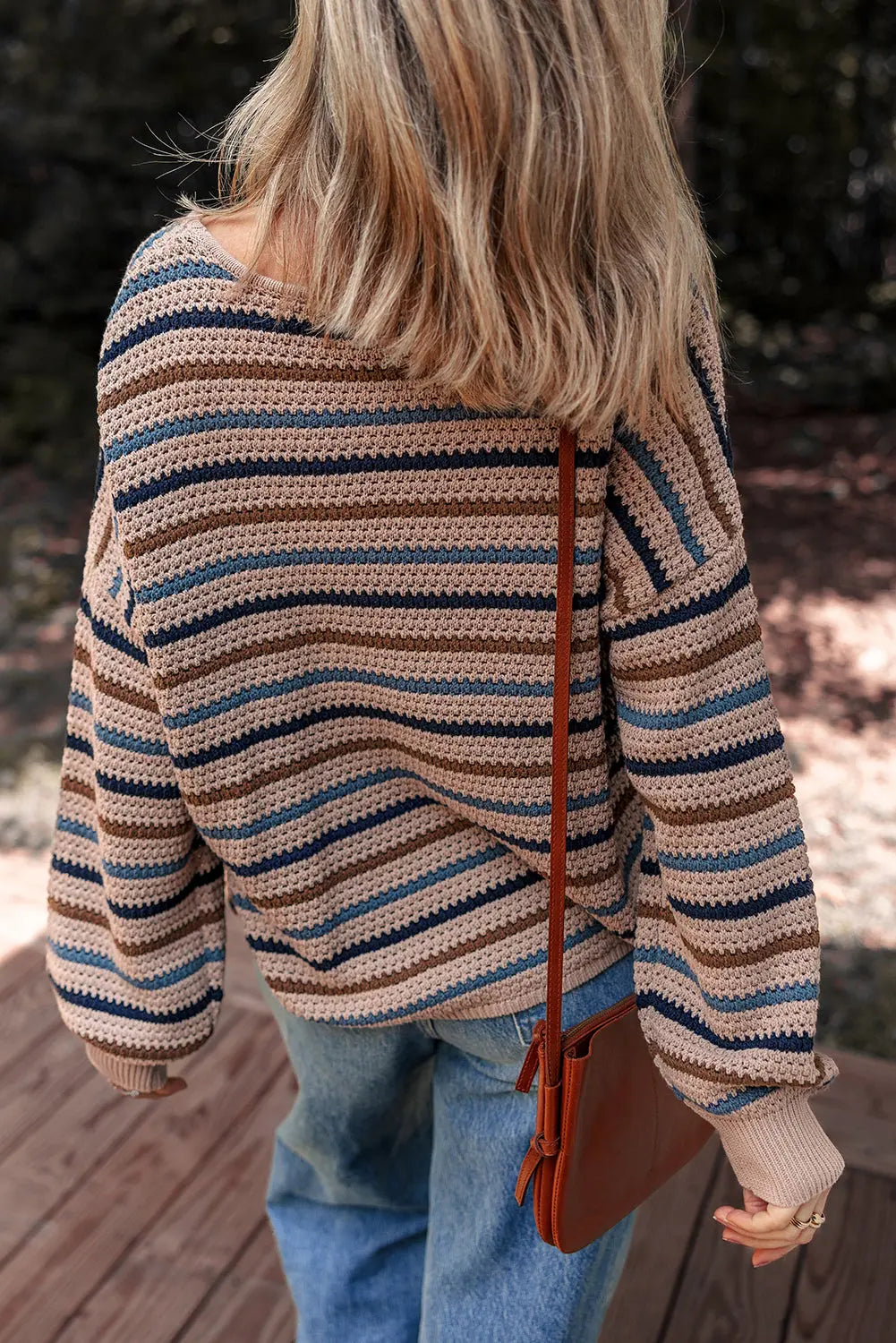 Multicolour Striped Knitted Drop Shoulder Round Neck Sweater Dear-Lover Dropshipping