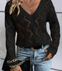 Black Hollow Out Knit V Neck Drop Shoulder Sweater Dear-Lover Dropshipping