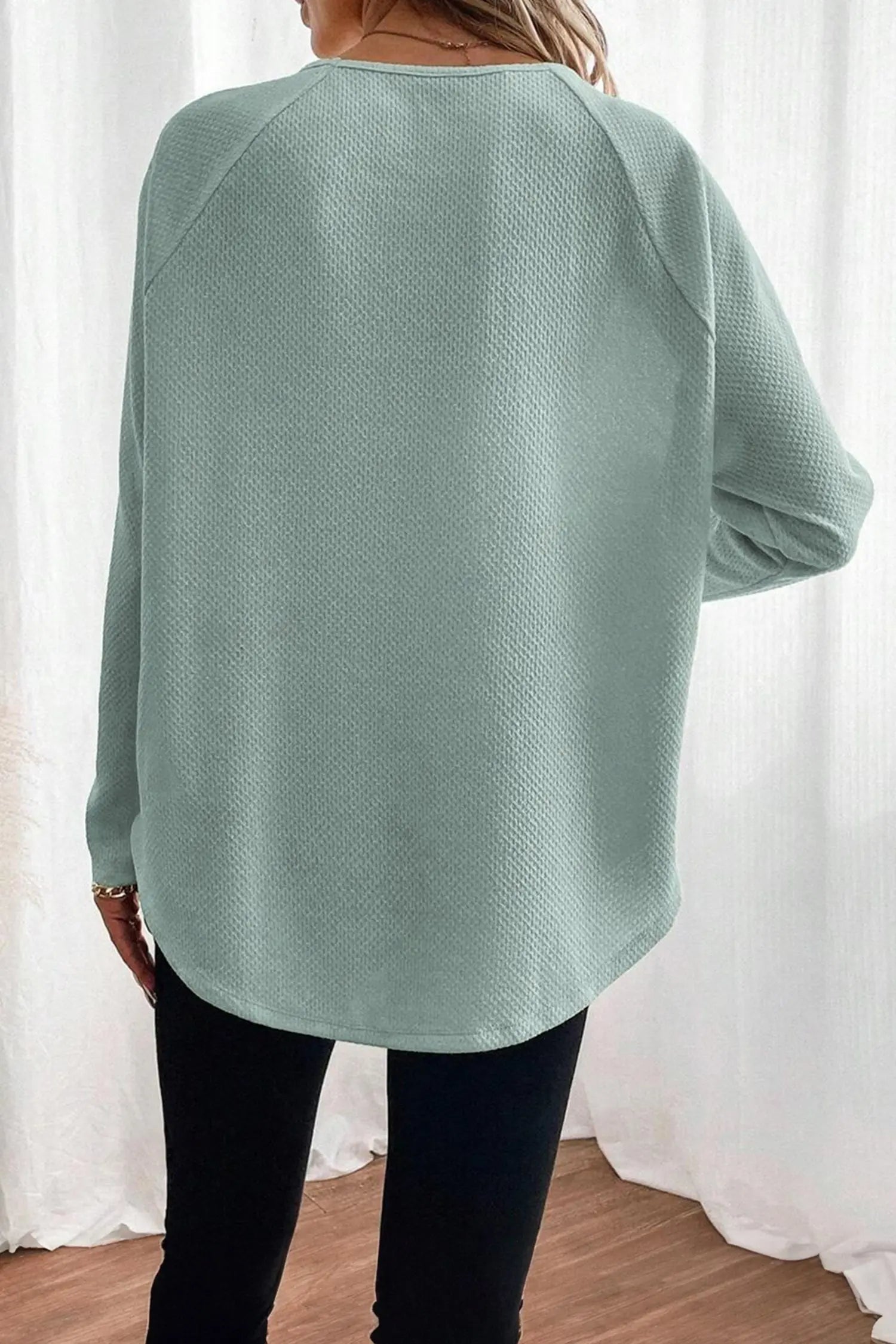 Moonlight Jade Textured Raglan Sleeve Knit Loose Top Dear-Lover Dropshipping