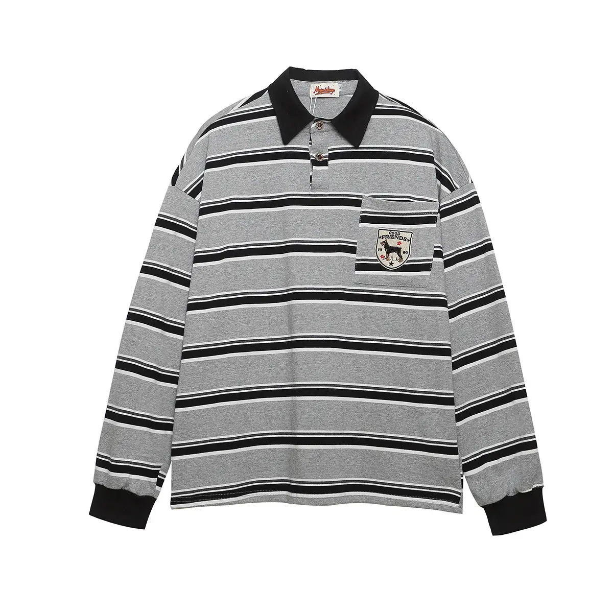 College style badge embroidered lapel polo shirt striped base shirt