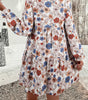 Khaki Tiered Floral Round Neck Ruffled Long Sleeve Dress Markonline
