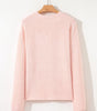 Light Pink Fuzzy Ribbed Texture Round Neck Long Sleeve Top Markonline