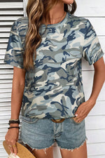 Green Camouflage Print Crew Neck T Shirt Markonline