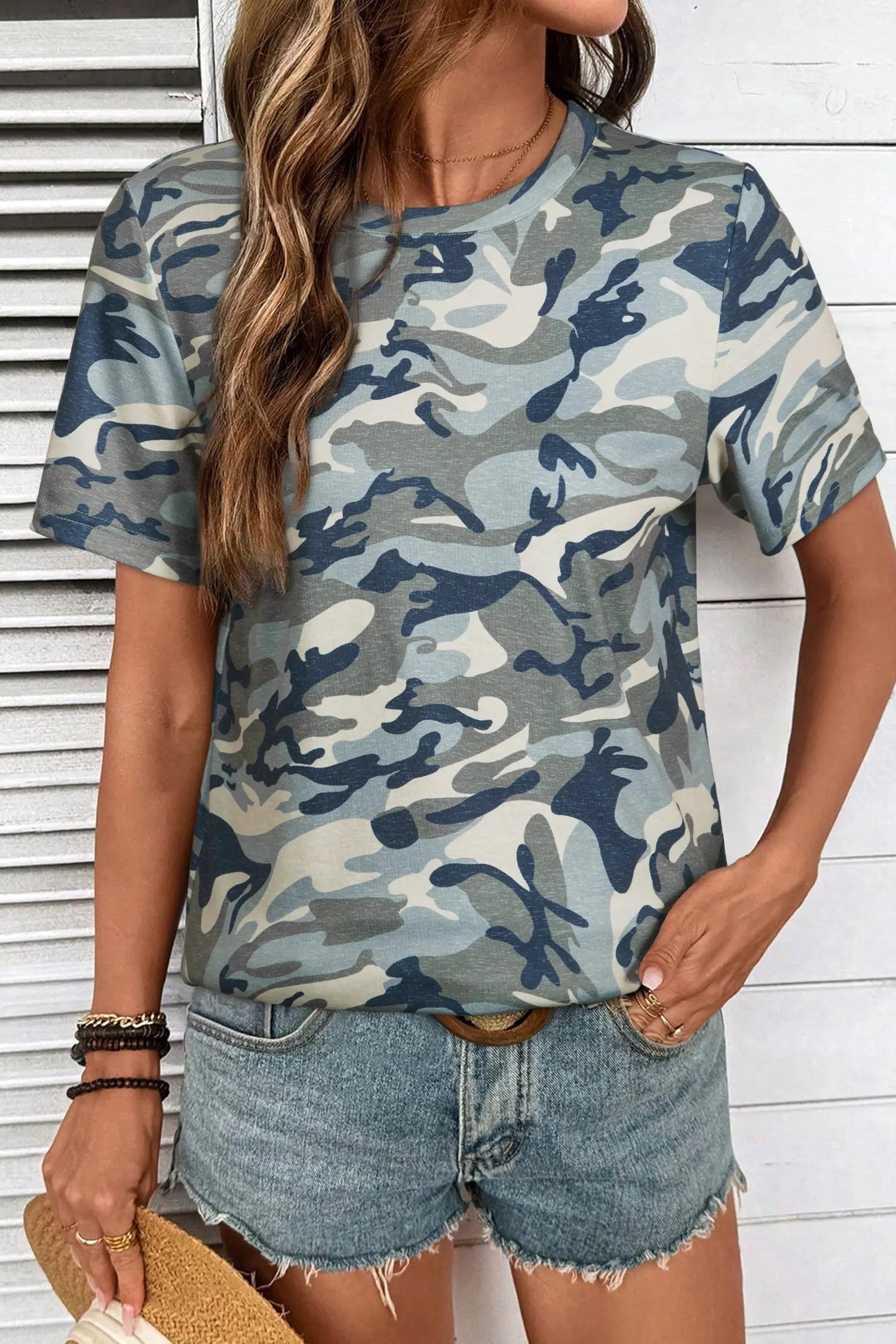 Green Camouflage Print Crew Neck T Shirt Markonline