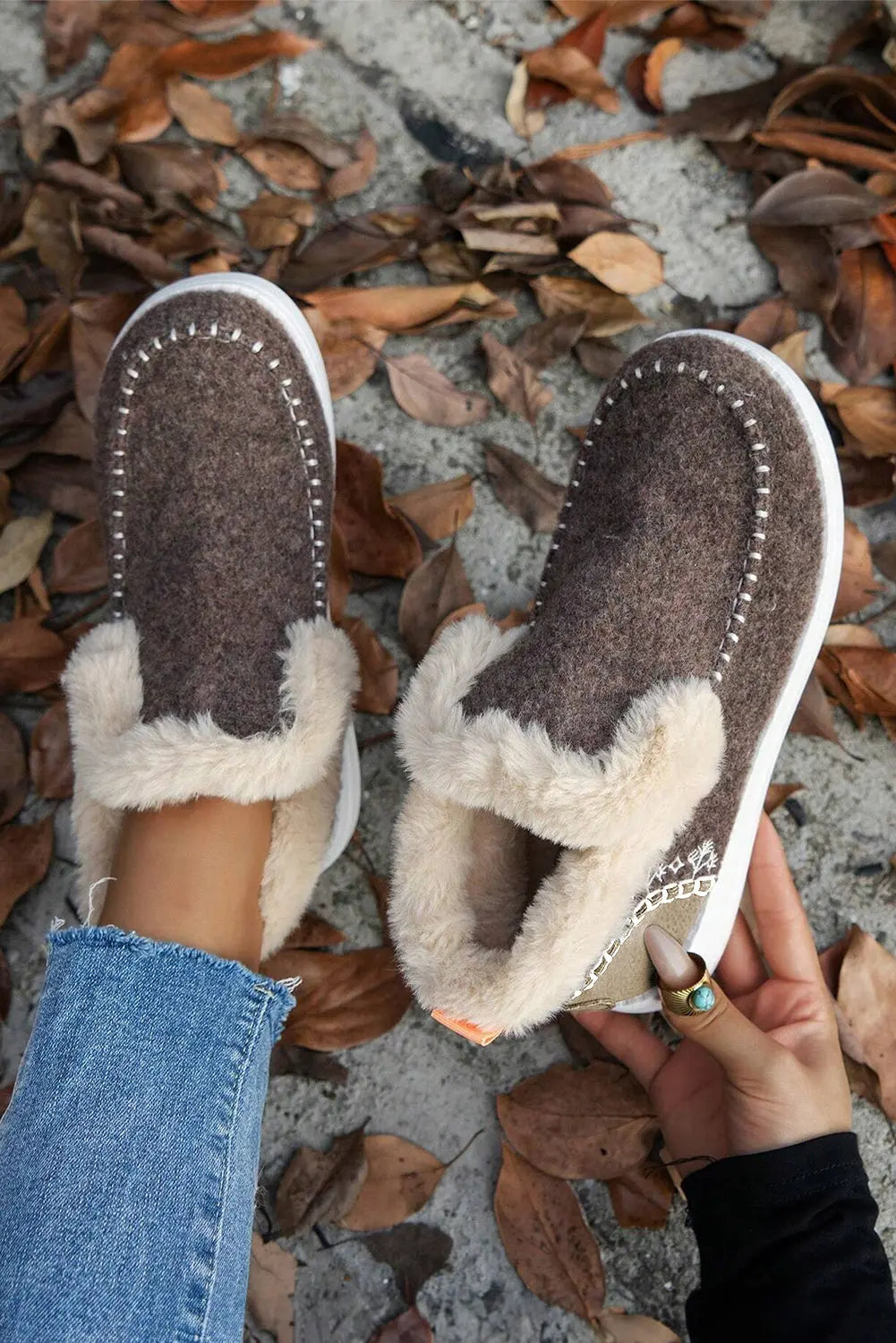 Coffee Suede Stitching Patchwork Plush Lined Anklet Boots Markonline