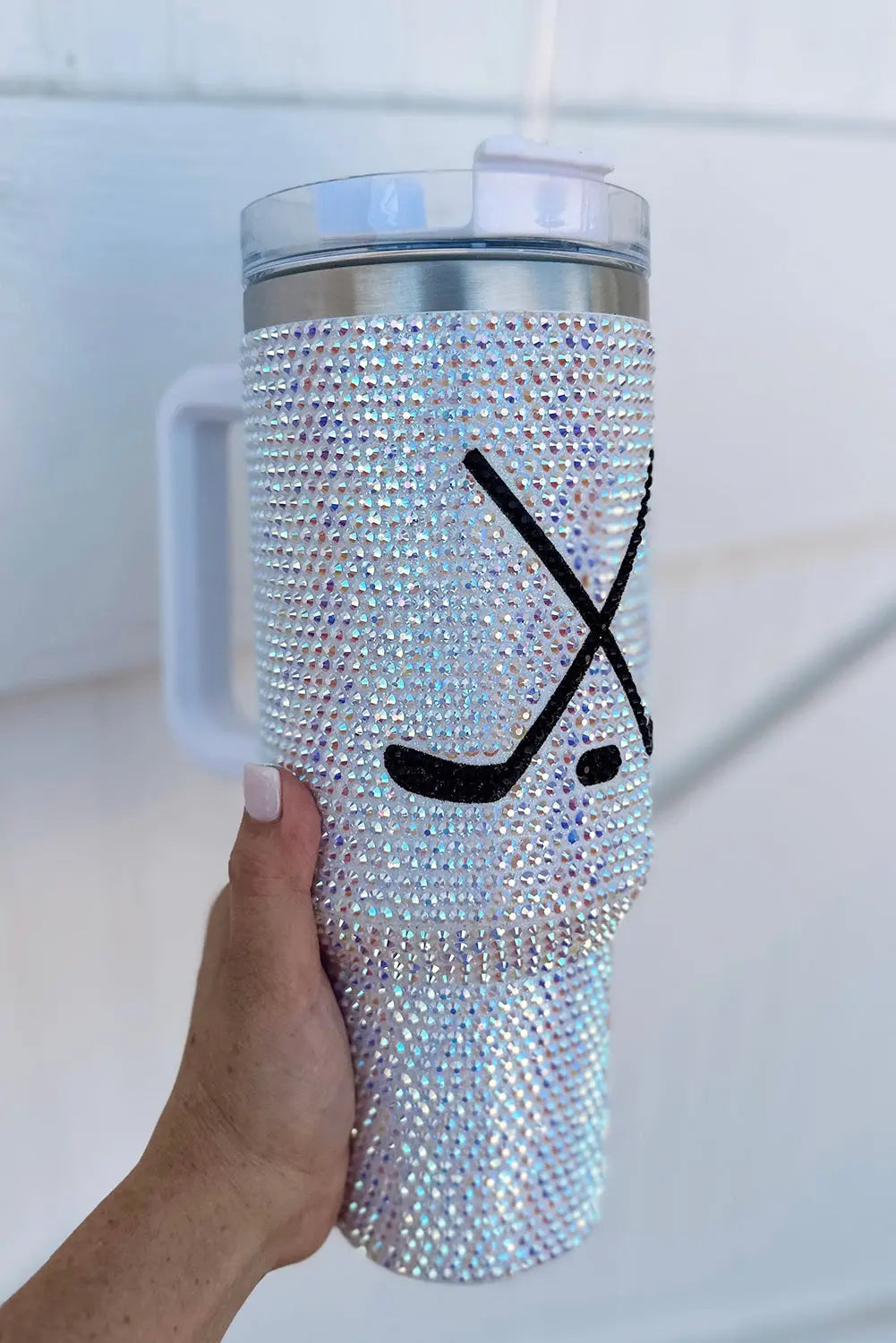 Silvery Hockey Game Day Rhinestone 40 Oz Tumbler with Handle Dear-Lover Dropshipping