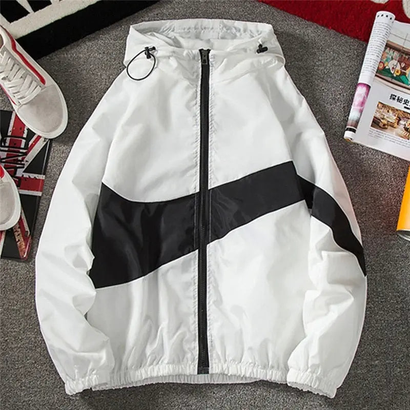 New Men Spring Fall Thin Hoodies Coats Long Sleeves Color Block Zipper Hooded Sweatshirts Jacket Male Black /White/ Gray Outwear Markonline