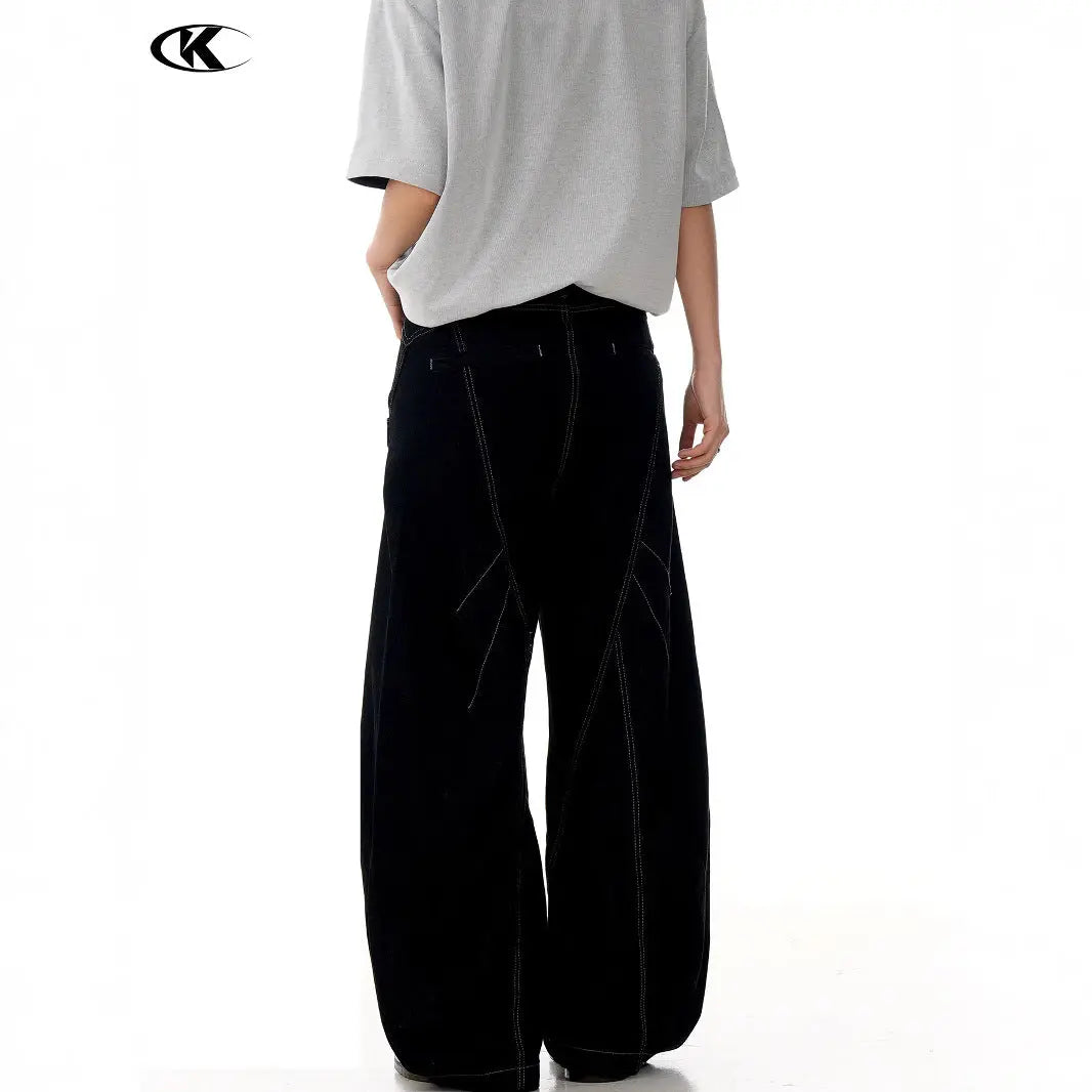 Jeans for Men and Women with Topstitching Design Slim Fit Trendy Loose Casual Wide Leg Long Pants Markonline