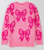 Pink Bow Pattern Drop Shoulder Loose Sweater Dear-Lover Dropshipping