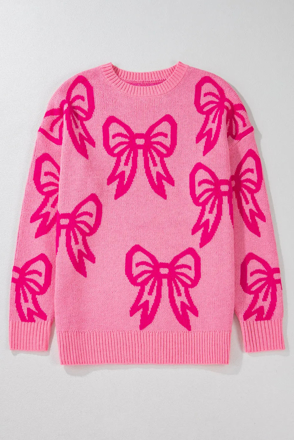 Pink Bow Pattern Drop Shoulder Loose Sweater Dear-Lover Dropshipping