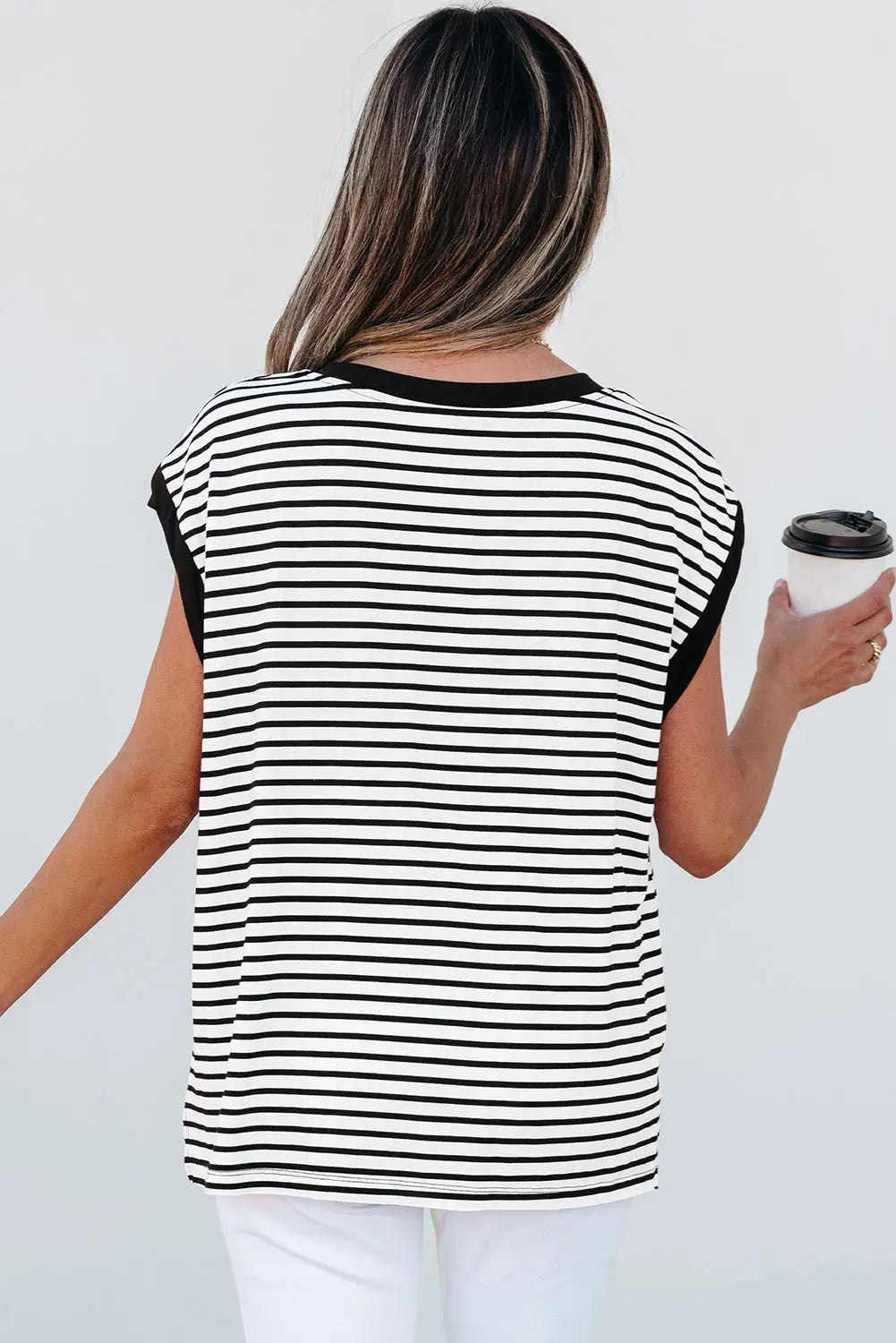Black Stripe Chest Pocket Patch Round Neck Tank Top Dear-Lover Dropshipping