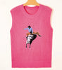 Bright Pink Western Cowboy Embroidery Round Neck Sleeveless Sweater Dear-Lover Dropshipping