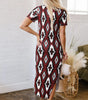 Red Western Aztec Printed Long T-shirt Dress Markonline
