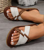 White Criss Cross PU Leather Flat Slippers Dear-Lover Dropshipping