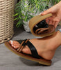 Black Criss Cross PU Leather Flat Slippers Dear-Lover Dropshipping