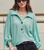 Light Blue Oversized Twist Ribbed Collared Henley Top with Roll up Sleeve Markonline