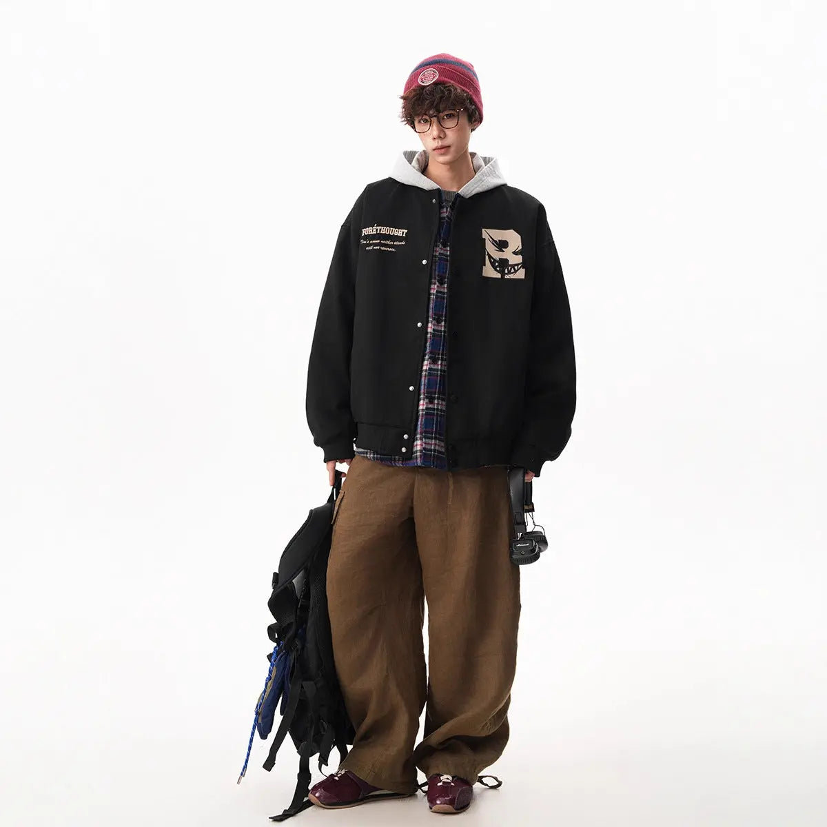 Casual Letter Embroidery Design Jacket for Men and Women, Loose Fit Couple Baseball Style Open Front Coat