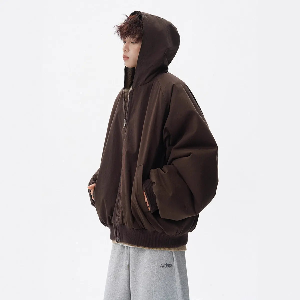 Mountain Hawk Fleece Lined Hooded Cotton Coat for Men, Winter New Fashion Brand Loose Retro Thick Warm Cotton Jacket