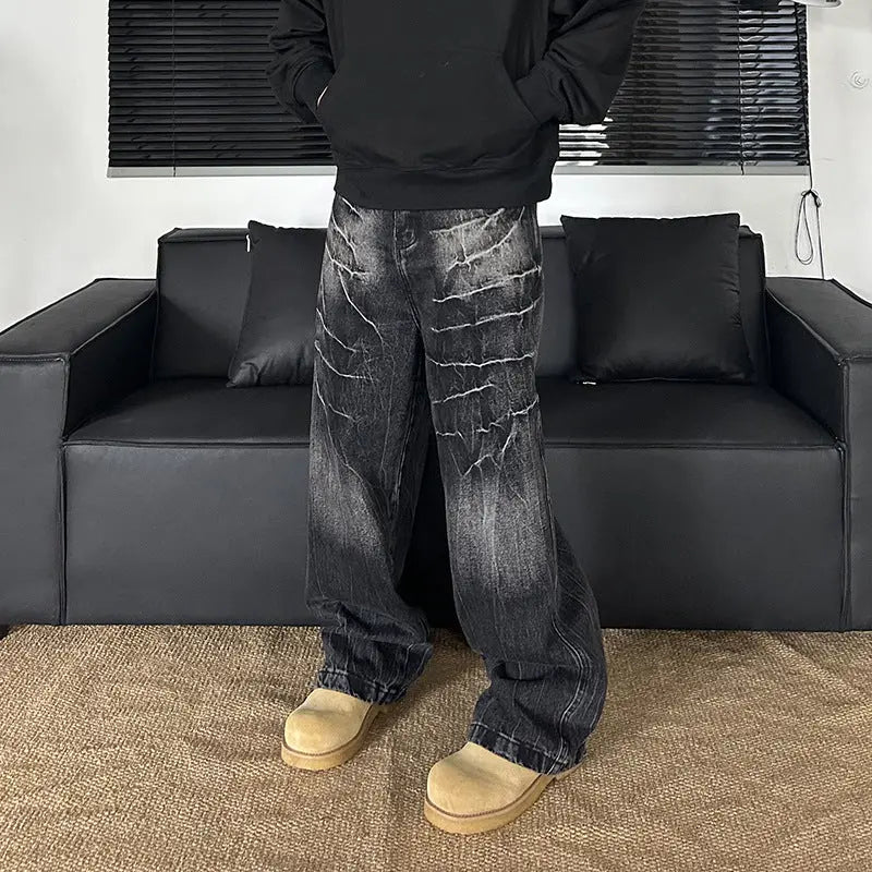 Vintage washed vintage lightning patterned jeans for men Markonline