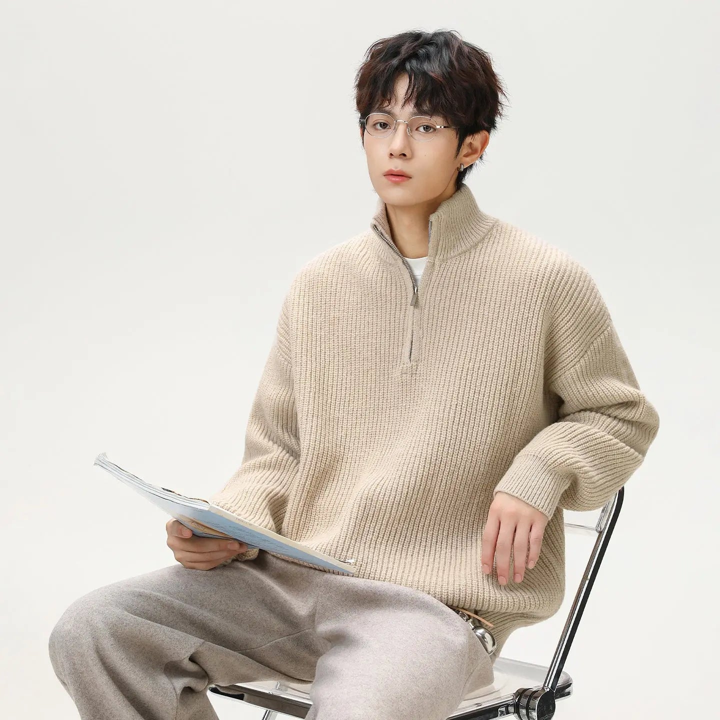 Half zip stand up collar sweater for men Markonline