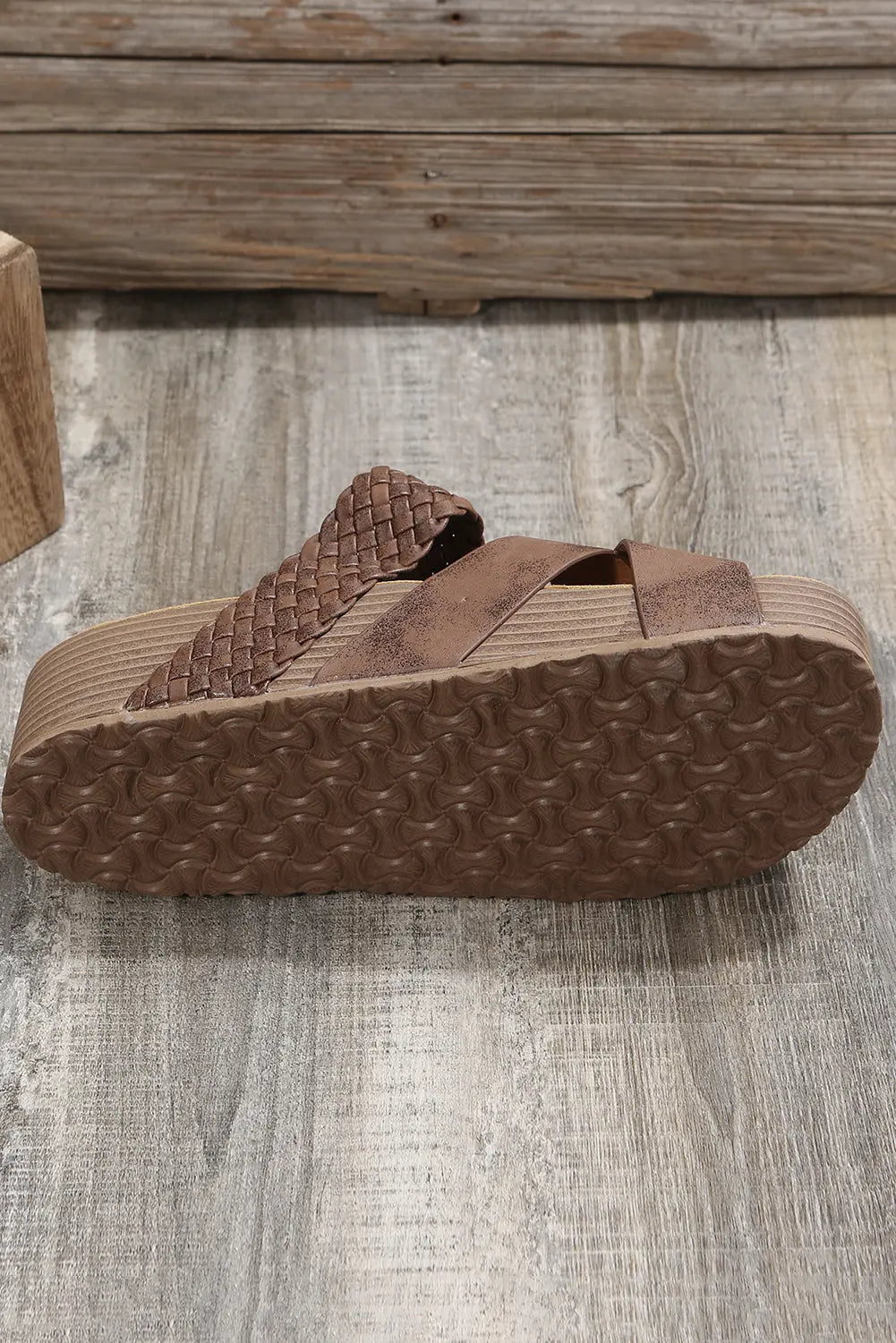 Brown Braided Detail Criss Cross Platform Slippers Dear-Lover Dropshipping