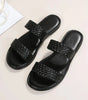 Black Braided Double Band Leathered Flat Slippers Markonline