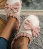 Fushia Bow Decor Color Block Ribbed Plush Slippers Markonline