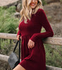 Red Dahlia Frilled Neck Ribbed Knit Patchwork Long Sleeve Mini Dress Markonline
