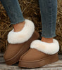 Chestnut Plush Suede Trim Thick Sole Flat Snow Boots Dear-Lover Dropshipping