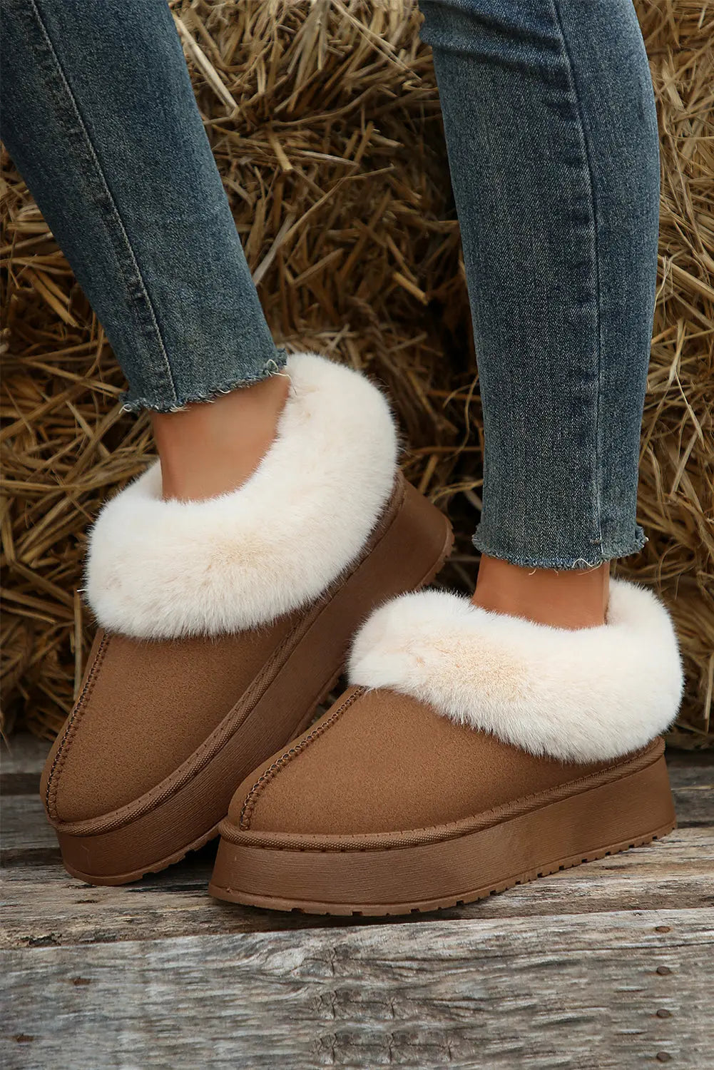 Chestnut Plush Suede Trim Thick Sole Flat Snow Boots Dear-Lover Dropshipping