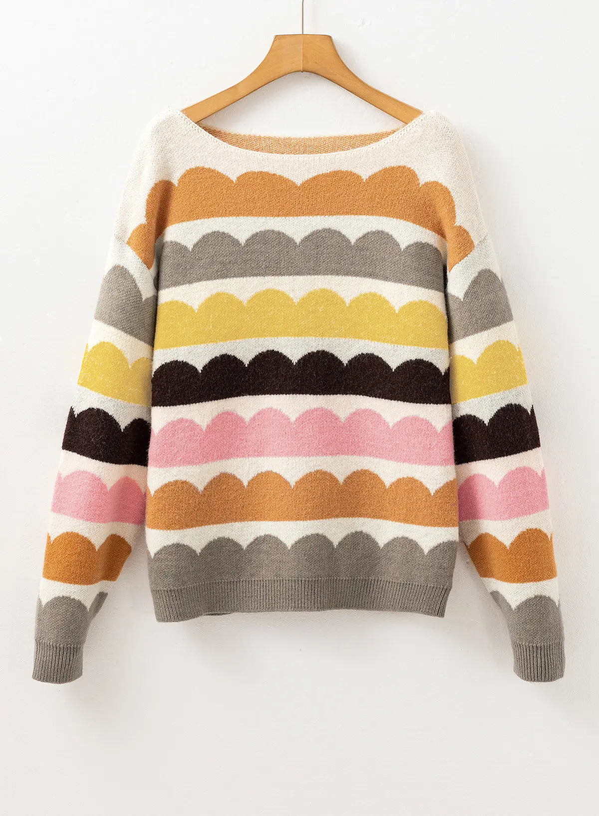 Yellow Wave Striped Balloon Sleeve Drop Shoulder Sweater Dear-Lover Dropshipping