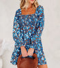 Blue Smocked Bodice High Waist Ruffled Sleeve Floral Dress Markonline