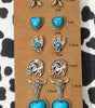 Silvery 6 Pairs Western Turquoise Alloy Stud Earrings Dear-Lover Dropshipping