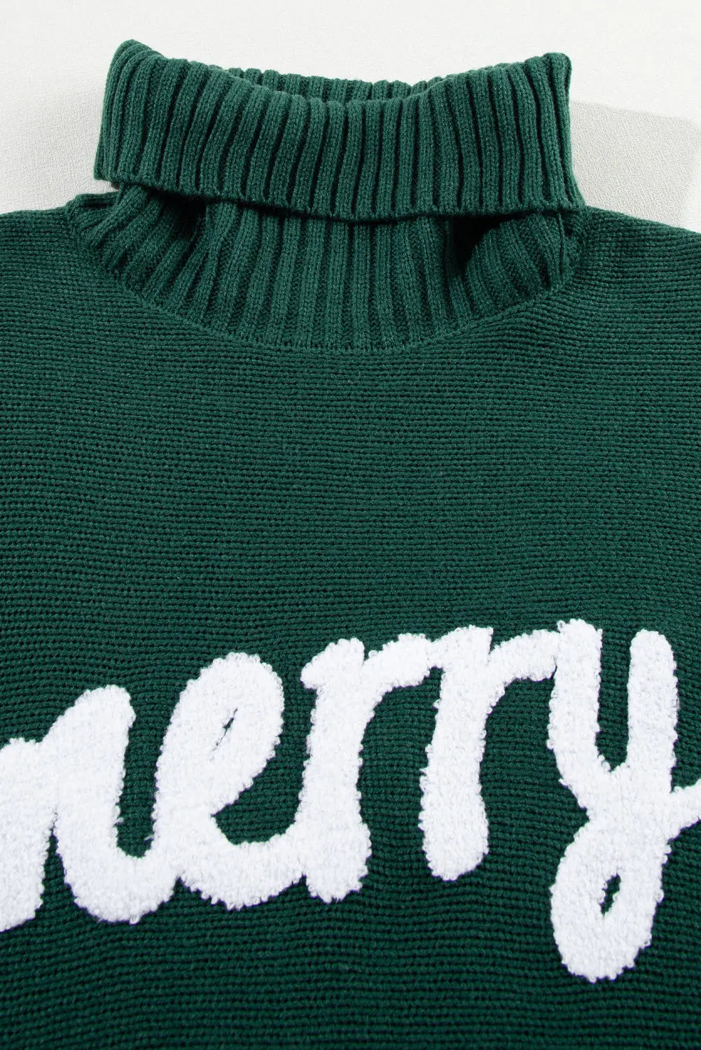 Blackish Green Merry Letter Embroidered High Neck Sweater Dear-Lover Dropshipping