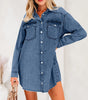 Blue Beau Chest Pocket Raw Hem Denim Loose Shirt Dress Markonline