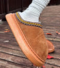 Chestnut Contrast Edge Suede Plush Lined Thick Sole Winter Slippers Markonline