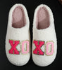 White XO XO Glitter Trim Letter Patched Plush House Slippers Dear-Lover Dropshipping