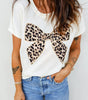 White Leopard Bow Embroidered Cotton Round Neck T Shirt Markonline