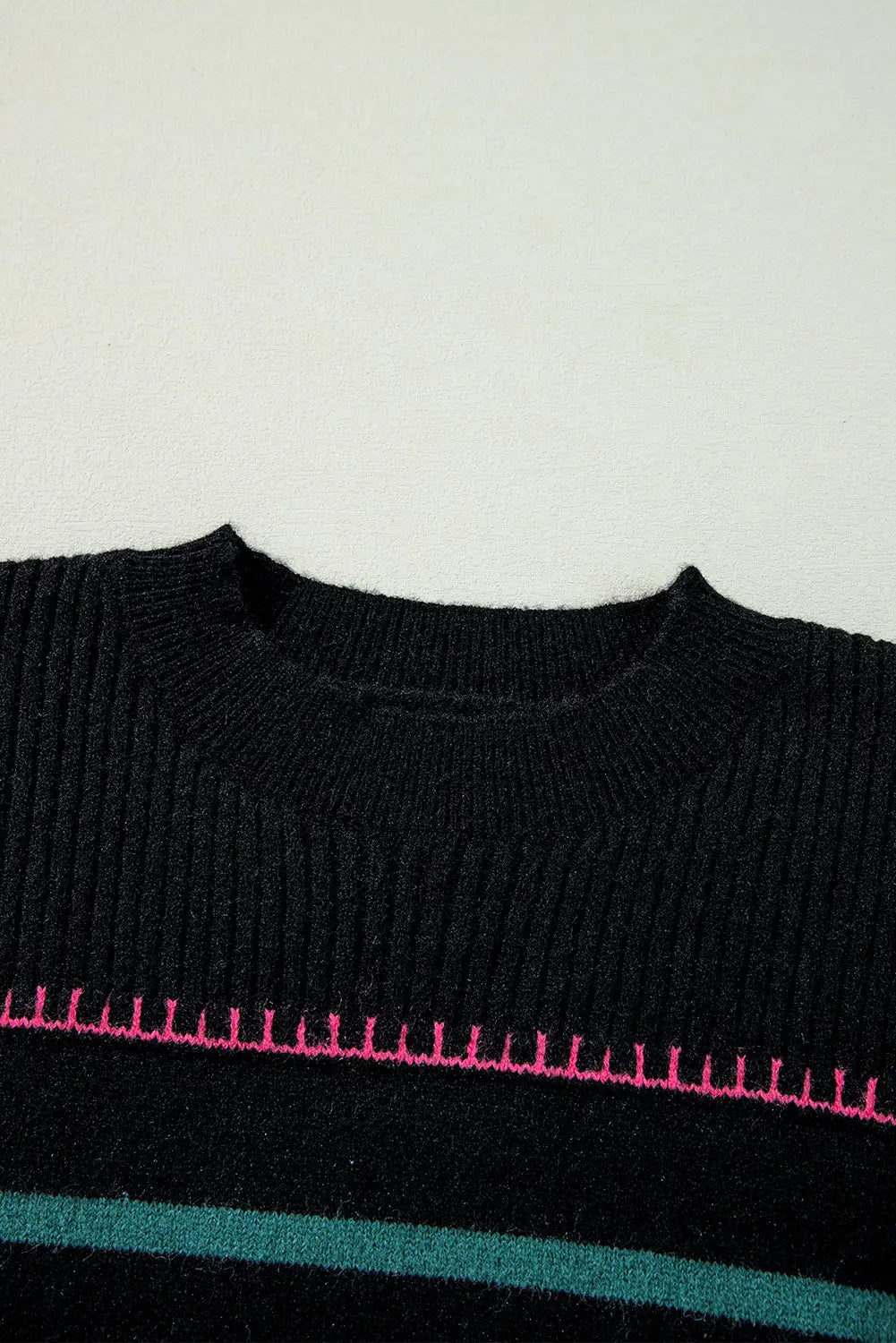 Black Colorful Striped Ribbed Trim Sweater Dear-Lover Dropshipping