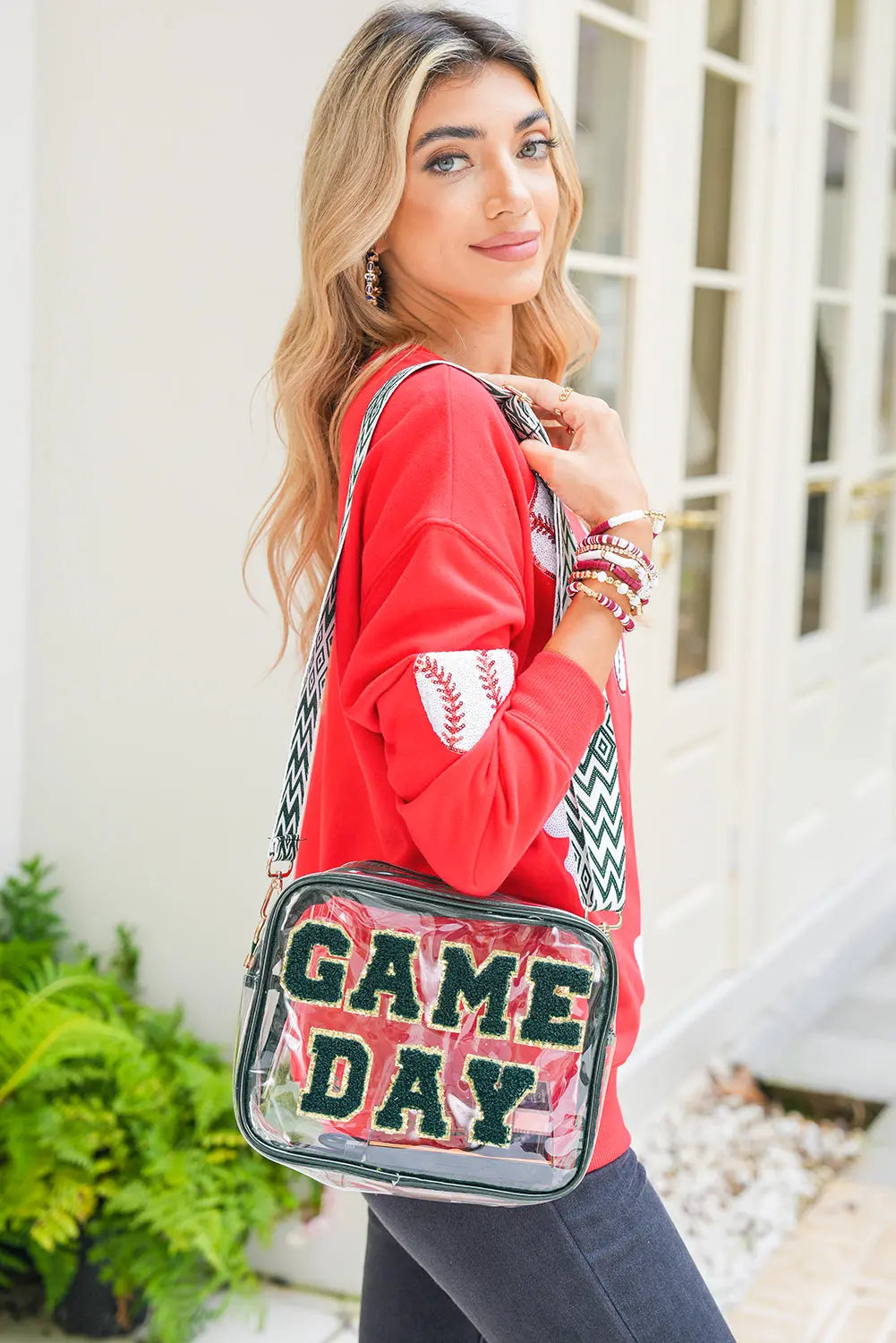 Blackish Green GAME DAY Chenille Embroidered Clear PVC Shoulder Bag Dear-Lover Dropshipping