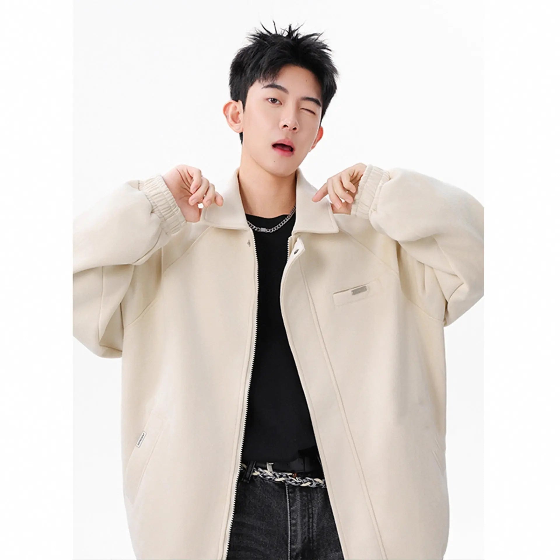 Streetwear Casual Lapel Workwear Suede Jacket for Men and Women, Autumn Winter Style Loose Fit Stand Collar Coat Markonline